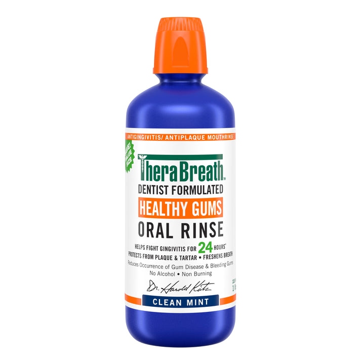 30697029236780_Front_-_Image_12 Ополіскувач для ротової порожнини TheraBreath Healthy Gums з додаванням CPC - Clean Mint, 976 мл - Зображення 1